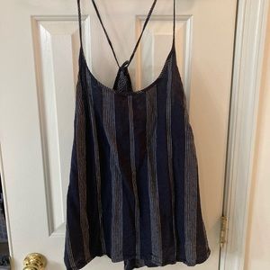 Blue and white stripped tank top with tie back.